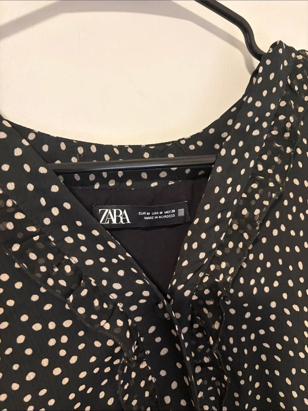 Zara Polka Dot Ruffle Hem Mini Dress Boho Feminine Girly Size M